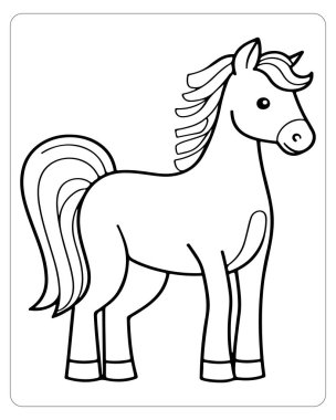 Çizgi filmlerdeki atlar basit ve cesur bir hatla dururlar. Renklendirme ve eğitici kullanım için mükemmeldirler..