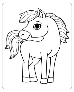 Kalın çizgileri olan basit bir siyah beyaz çizgi film atı. Renk ve tasarım için mükemmel..