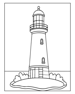 Büyüleyici deniz feneri çizimi boyama kitapları, çocuk aktiviteleri ve deniz temalı tasarımlar için mükemmel..