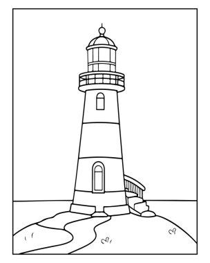 Basit deniz feneri illüstrasyonu renklendirme sayfaları ve deniz temaları için idealdir.