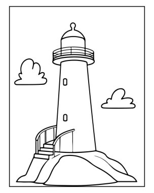 Çocuklar için deniz feneri çizimi deniz temalı kitapları boyamak için mükemmel.