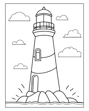 Basit deniz feneri çizimi çocuk kitapları boyamak için mükemmeldir.