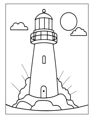 Basit deniz feneri çizimi çocukları boyamak için mükemmel kitaplar ve yaratıcı projeler.