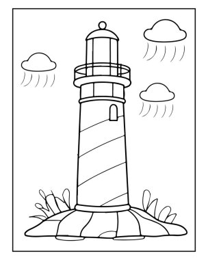 Sevimli deniz feneri çizimi kitapları, web sitelerini ve tasarımları boyamak için mükemmel..