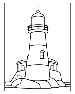 Basit deniz feneri çizgisi boyama kitapları, denizcilik tasarımları ya da çocuk aktiviteleri için mükemmel..
