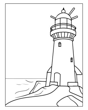 Basit deniz feneri çizimi boyama kitapları veya deniz temalı projeler için mükemmeldir.