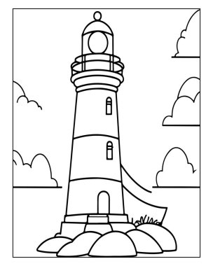 Basit deniz feneri çizimi boyama kitapları veya deniz temalı tasarımlar için mükemmel.