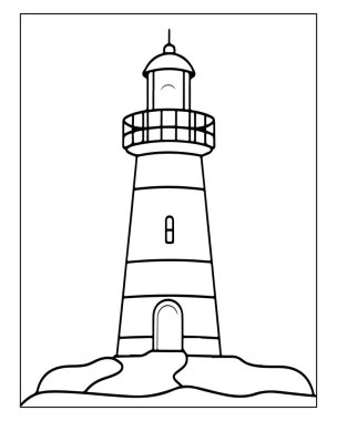Basit deniz feneri illüstrasyonu boyama kitapları için mükemmel denizcilik temaları