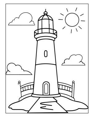 Şirin deniz feneri boyama kitabı çizimi çocuklar için mükemmel. Basit tasarım.