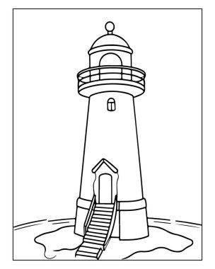 Basit deniz feneri çizgisi. Boyama kitapları için mükemmel. Denizcilik temaları.