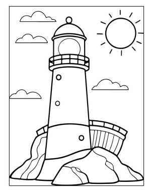 Deniz feneri boyama sayfası illüstrasyonu. Çocuklar için mükemmel. Basit tasarım.