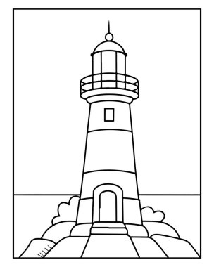 Deniz feneri, deniz, kıyı, okyanus, çizim, siyah, beyaz, basit, resimleme, grafik