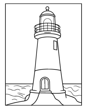 Basit deniz feneri çizimi, boyama kitapları, deniz teması ve kıyı tasarımı için mükemmel..