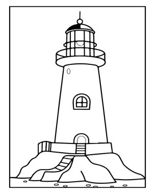 Basit deniz feneri çizimi boyama kitapları ve deniz tasarımları için mükemmel.