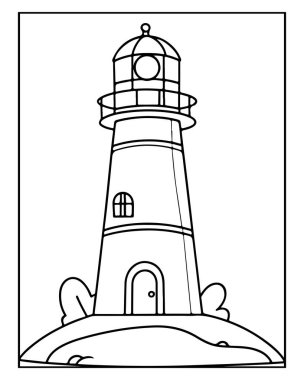 Basit deniz feneri çizimi sayfaları boyamak, deniz temaları ve tasarım elementleri için mükemmeldir..