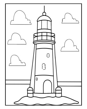 Çocuklar için deniz feneri çizimi denizcilik temalı kitapları boyamak için mükemmel.