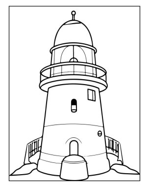 Basit deniz feneri çizimi boyama kitapları, deniz temaları veya çocuk projeleri için mükemmeldir..