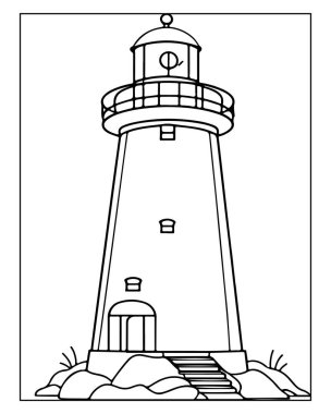 Boyama kitapları veya deniz temaları için basit deniz feneri çizgisi grafik tasarımı.