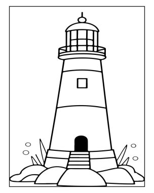 Basit deniz feneri çizimi çocuklar için mükemmel boyama kitapları veya deniz tasarımı.