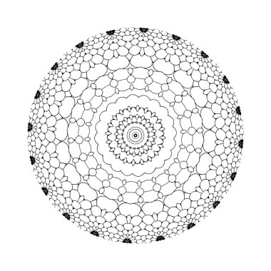 Beyaz arkaplan üzerindeki karmaşık siyah mandala çizimleri boyama kitapları veya tasarım projeleri için mükemmeldir.