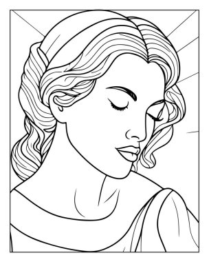 Yetişkin boyama kitapları ve yaratıcı projeler için mükemmel bir kadın portresi..