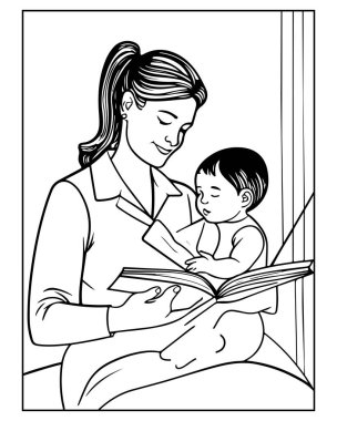 Bir annenin bebeğine kitap okuduğu hassas bir an. Tatlı, sevgi dolu, aile zamanı..