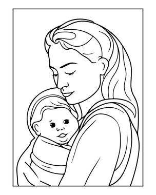 Anneler boyama sayfasını sever. Bebek annesi.