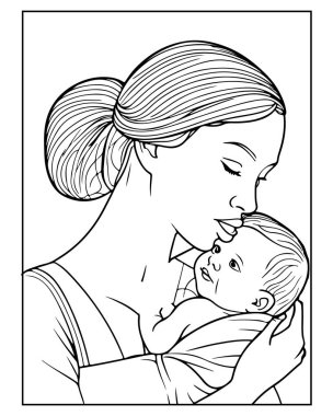 Sevgi dolu anne kucağında bebek, boyama kitapları için mükemmel..