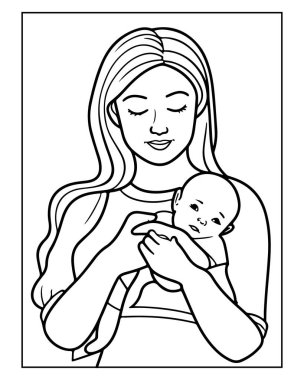 Huzurlu anne ve bebek çizimi boyama kitapları, kartlar ve baskılar için mükemmel..