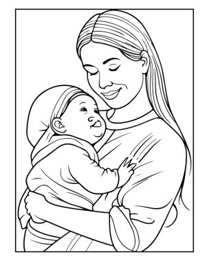 Güzel anne ve bebek çizgileri boyama kitapları için mükemmel.