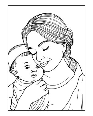 Sevimli anne ve bebek çizgileri boyama kitapları ya da baskılar için mükemmel..
