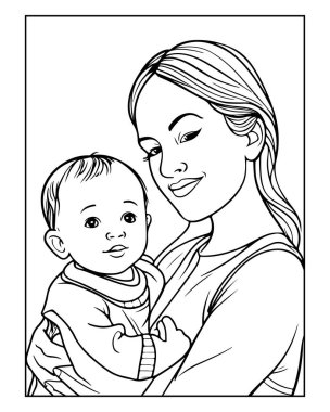 Sevgili anne ve bebek boyama sayfası sanatı. Çocuklar için mükemmel..