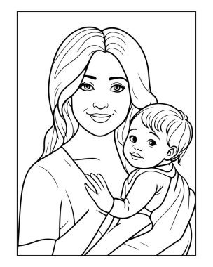 Tatlı anne ve çocuk çizgisi boyama kitapları için mükemmel..