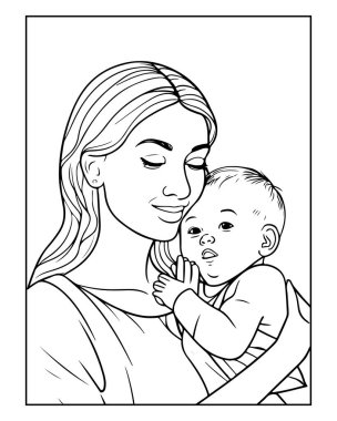 Sevimli anne ve bebek çizimi boyama kitapları için mükemmel..