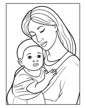 Şefkatli anne ve bebek çizgileri boyama kitapları için mükemmel..