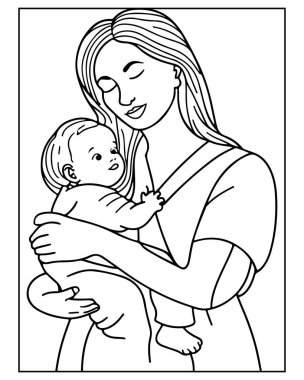 Hassas anne ve bebek çizimi boyama kitapları ya da baskılar için mükemmel..