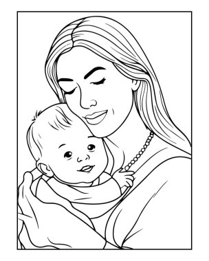 Anne, anne ve bebeğin olduğu boyama sayfasına bayılıyor. Çocuklar ve yetişkinler için mükemmel..