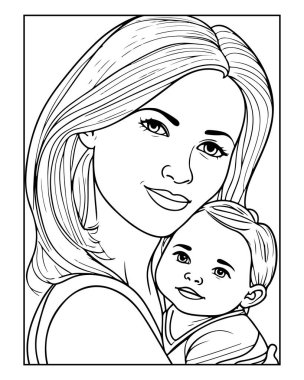 Sevimli anne ve bebek çizgileri boyama kitapları, baskılar ve el sanatları için mükemmel.