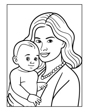 Sevimli anne ve bebek çizimi boyama kitapları ve aile projeleri için mükemmel..