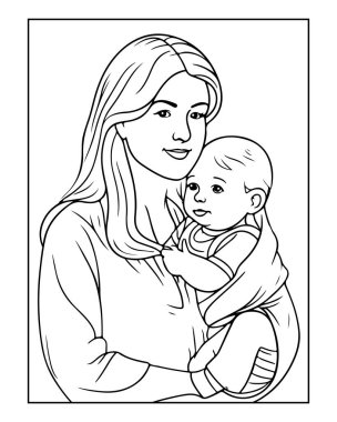 Sevimli anne ve bebek çizgisi sanatı boyama kitapları için mükemmel..