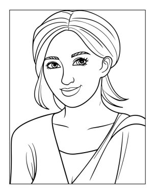 Yetişkinler için boyama kitapları için güzel kadın çizgisi sanatı