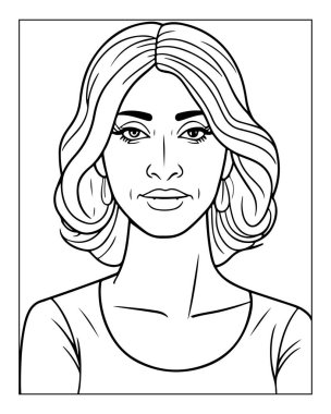 Ayrıntılı bir kadın portresi içeren basılabilir boyama kitabı sayfası. Çizgi tasarımı.