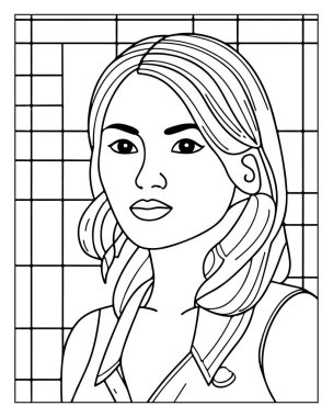 Genç bir kadının portre boyama sayfasını içeren zarif bir çizgi. Rahatlamak için mükemmel..