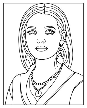 Zarif kadın portre sanatı boyamaya hazır. Ayrıntılı mücevherler ve saç..