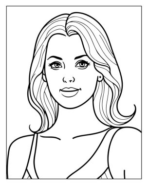 Yetişkinler için zarif bir kadın portre boyama sayfası. Karmaşık çizgi sanatı.