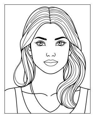 Basılabilir boyama sayfasında şık bir kadın portresi var. Yetişkin boyama kitabı tasarımı.