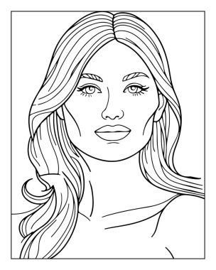 Güzel kadın yüz çizgisi yetişkinler için boyama kitabı için mükemmel.