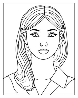 Yetişkinler için güzel kadın çizgisi boyama sayfası. Rahatlatıcı ve yaratıcı.