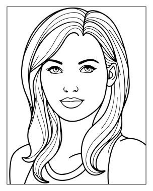 Güzel kadın boyama kitapları ve yaratıcı projeler için ana hatlarıyla çizim yapıyor..
