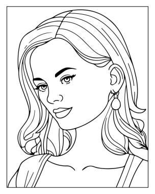 Yetişkinler için güzel kadın çizgisi boyama sayfası. Karmaşık detaylar.